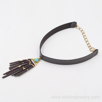 Fashion Leather Choker Necklace Suede Tassel Collar Necklace